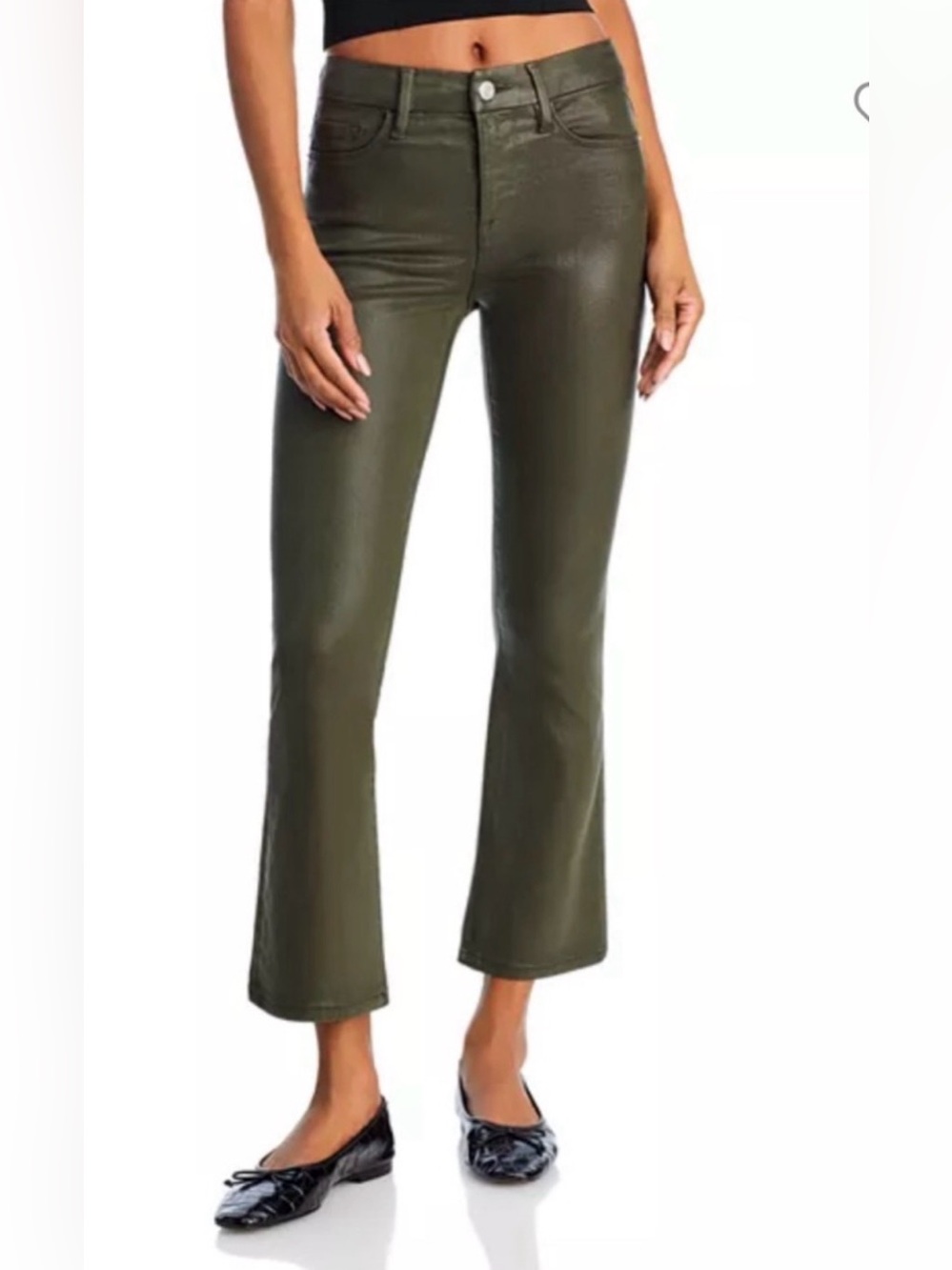 FRAME Le Crop Mini Boot Coated Ankle Jeans in Surplus Green Size 29 EUC